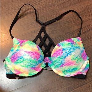 NWOT PINK Colorful Patterned Bra w/ back detail